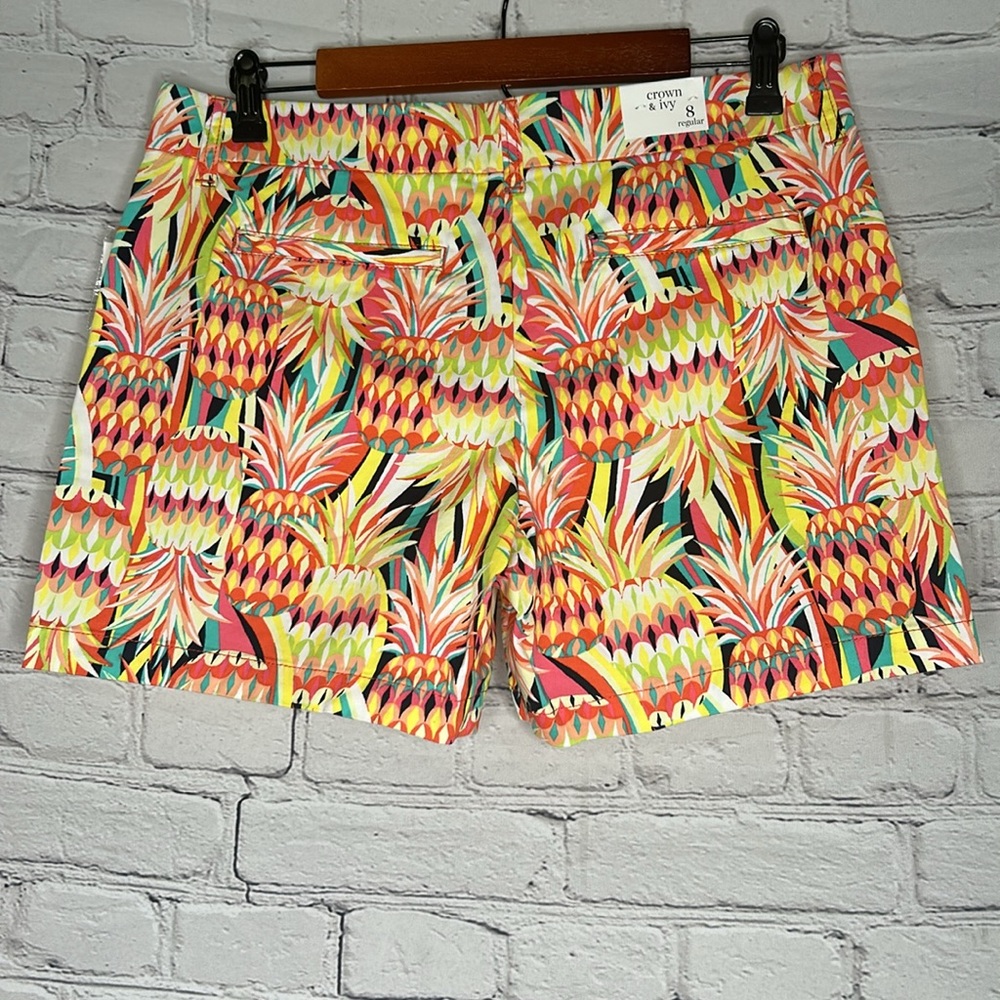 Crown & Ivy Yellow Green Pineapple Print Shorts Size Medium - Picture 2 of 14